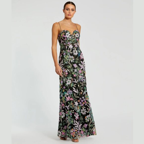 Mac Duggal 49827 Size 8 Spaghetti Strap Bustier Floral Embroidered Gown Dress - Picture 4 of 6